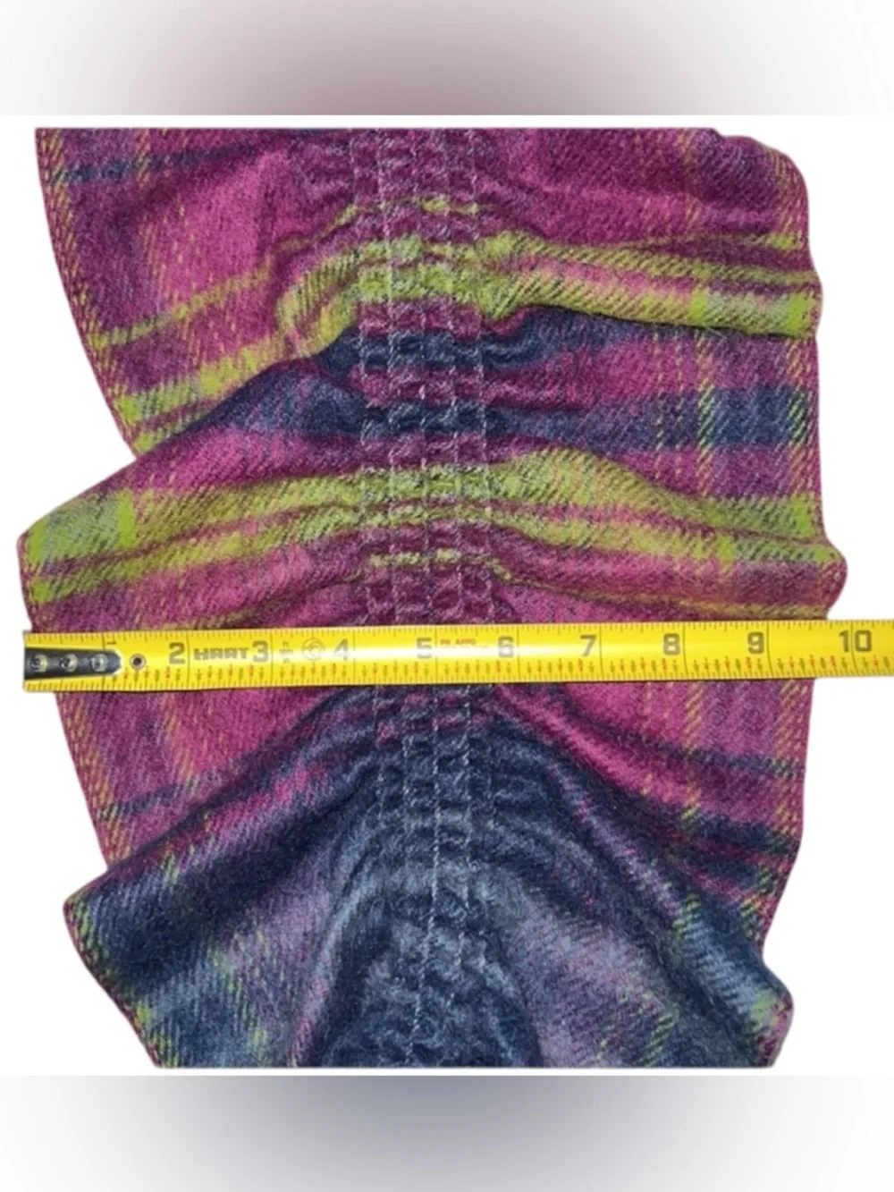 Statement Ruched Ruffle Scarf Wrap Plaid Boho Shawl Fringe Purple Green Blue